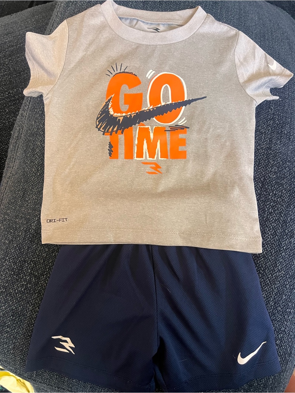 Nike Kids Short Sleeve Tee with Orange 'GO TIME' Graphic - Light Gray